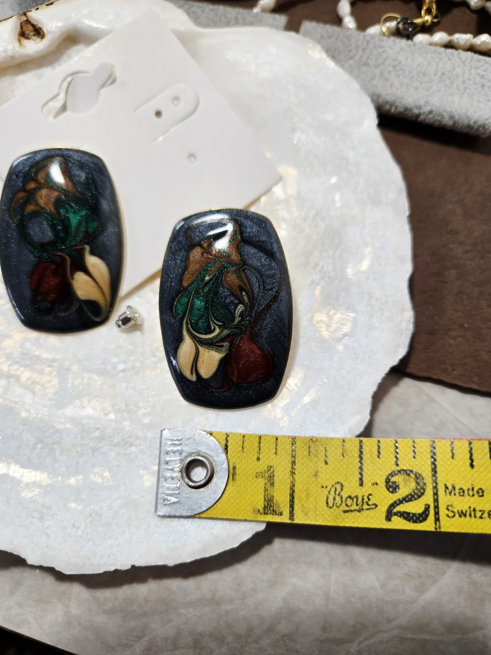 Multicolor Swirl Enamel Earrings with Blue Red Green Yellow Vtg Stud Earrings